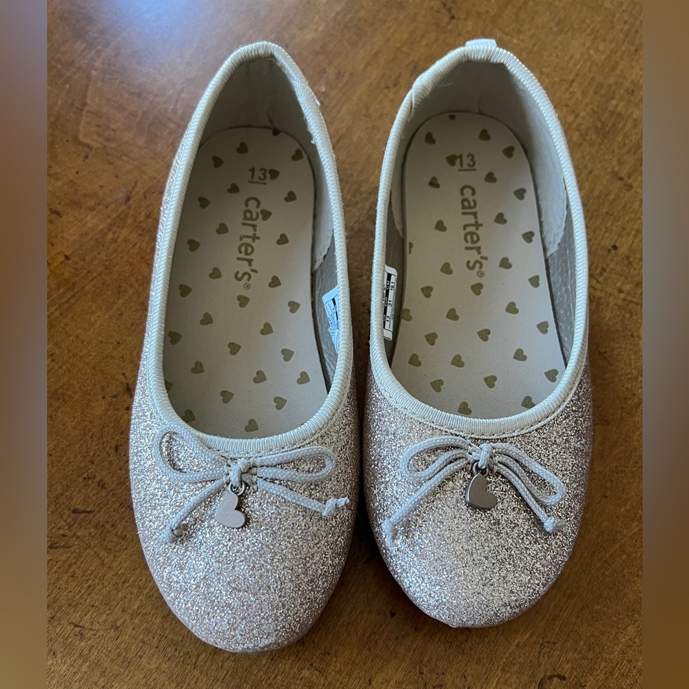 Carter’s flats gold glitter dress shoes heart 13 toddler girl slipper on
